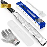 Lemon Zester Tool, Grater with Handle, Parmesan Cheese Sharp Premium + Cut Glove