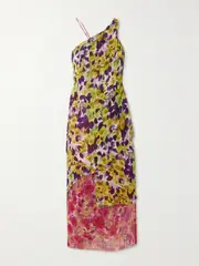 [Dries Van Noten] Dries Van Noten - One-shoulder Open-back Layered Floral-print Chiffon Midi Dress - Yellow - FR 44 FR 44 Yellow
