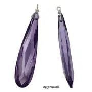 1PC CZ Sterling Silver Flat Briolette Charm Pendant Bead Amethyst Purple #98348