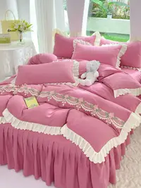 在飛比找松果購物優惠-ins風格公主風床裙四件套蕾絲花邊床罩15米2米床單雙人床寢