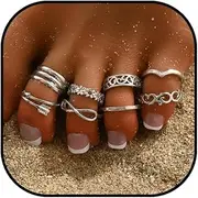 [Titayen] 6pcs Gold Toe Rings for Women Adjustable Band Rings Open Toe Ring Set Beach Foot Jewelry Adjustable