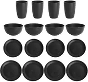 Emapoy 16 Pack Wheat Straw Dinnerware Sets, Dish Sets for 16 Clearance, Unbreakable Plates, Bowls, Cups Sets for Home Parties Camping