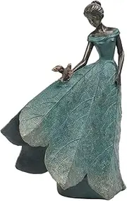 Guichifun Fairy Statue Collection Home Decoration - Leaf Angel Girls Resin Home Decor for Outside or Inside Rustic Garden Outdoor Yard Decorations Figurines Gift 5.5 x 3.25 x 8 Inch Green