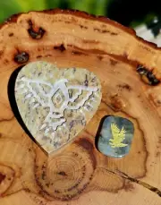 Eagle Carved Heart Soapstone Box w/ Eagle Labradorite Worry Stone