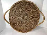 New Pampered Chef Woven Selections Wicker Serving Tray W/Handles 17" Diameter