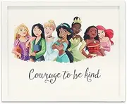 Disney Princess Courage to Be Kind Framed Wood Wall Art - Cute Princess Picture Featuring Rapunzel, Cinderella, Ariel and More