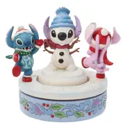 Disney Traditions Stitch & Angel Building a Snowman Christmas Figurine Rotating.