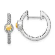 14k White Gold Real Diamond and Cabochon Citrine Earrings
