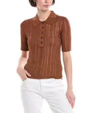 FRAME Denim Laddered Rib Polo Top