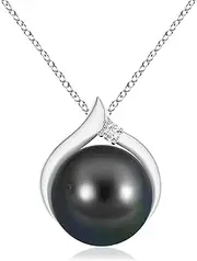 [Angara] Tahitian Cultured Pearl Solitaire Pendant Necklace with Diamond in Sterling Silver/10ct/14ct Solid Gold for Women | June Birthstone Jewellery for Her