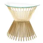 Sassy Round Glass Console Table - Brushed Gold Base