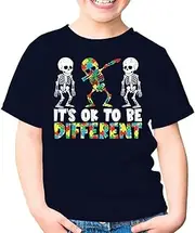 [Generic] It is Ok to Be Different Dabbing Skeleton Autism Awareness Kids Shirt Girl Boy