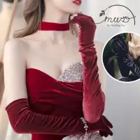 在飛比找momo購物網優惠-【MWD】長版絨布手套 赫本風手套 WD0500(酒紅手套 