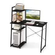 CostwayHome Office Desk with Bookshelf and Host Stand-Black