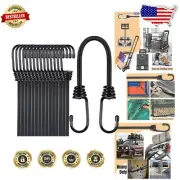 16-Pack 24-Inch Black Bungee Cords with Deep Groove Hooks - Strong & Reliable