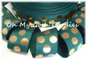 5 YARD SALE - 1.5 FOREST GOLD METALLIC DOTS FOIL GLITZ CHEER GROSGRAIN RIBBON