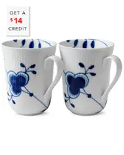 Royal Copenhagen Set of Two 11oz Blue Fluted Mega Mugs with $14 Credit