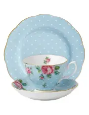 [Royal Albert] Polka Teacup Saucer & Plate Set Blue