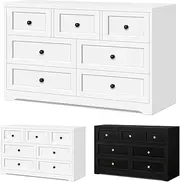ALFORDSON Chest of Drawers Hallway Tallboy, Bedroom Dresser with 7 Drawers with Wooden Knobs, Living Room Side Cabinet Standing Storage Cupboard, Indoor Furniture Home Organiser Sideboard(White)