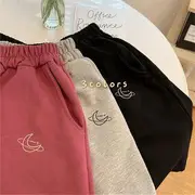 Crescent Embroidered Wide-Leg Sweatshorts Black - L