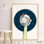 Boy Nursery, Bedroom Wall Art Prints Outer space, rocket ship, stars, Koala