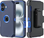 Phone Case for iPhone 16 Case,Heavy Duty Hard Shockproof Armor Protector Case Cover with Belt Clip Holster for Apple iPhone 16 6.1 5G 2024 Phone Case (Navy Blue)