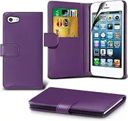 DN-Technology iPhone 5 Case, iPhone 5S Case, iPhone SE Case, Apple iPhone 5/5S/SE Phone Cover, Flip Book Wallet Card Holder Shockproof Leather Wallet Case (Purple)