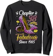 [X.Style] Chapter 38 Fabulous Since 1985 38th Birthday Queen Leopard Sweatshirt ds1112 Sweater (2XL) Black