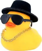 MuMyer Car Rubber Duck,Yellow Duck Car Dashboard Decorations Accessories with Mini Beanie Hat Necklace and Sunglasses