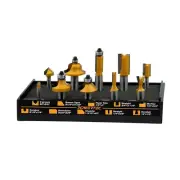POWERTEC Set of 10 Carbide Tipped Router Bit, 1/2" and 1/4" Shank for Profili...