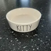 Rae Dunn Cat Food Dish White With Black Lettering Kitty 5.5” X 1.5”