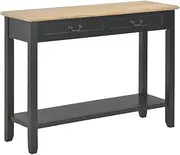 vidaXL Rectangular Side Table Console, Natural Wood and Black Finish, Solid Pine Wood with MDF and Paulownia Veneer - 110x35x80 cm