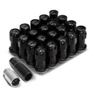 ALUMINUM BLACK 16 LUG+4 RIM LOCK NUTS+ADAPTER M12X1.5 22MM OD/45MM TALL CLOSED