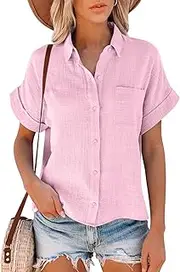 [Generic] Womens Blouses Button Down T-Shirt Tops Casual Blouse Button Cotton Long Ladies Loose Womens Shirt Women Shirts Long Sleeves Loose Shirts for Women