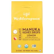 Wedderspoon, Organic Manuka Honey Drops, Lemon With Bee Propolis, 20 Count, 4 oz (120 g)