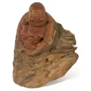 US Seller - Hand Carved Cedar Wood Statue Happy Buddha
