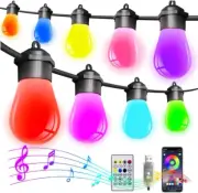 Luces LED exteriores inteligentes, 40ft, 15 bombillas RGBIC, control remoto/app