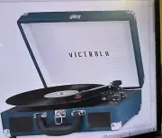 Victrola Journey Bluetooth Suitcase Record Player W/ 3 speed Turntable Blue Cora