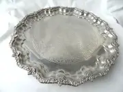 Egyptian Brass Silver Plated Flower Design Handmade Round Tray 12" Sale!