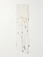 [Chloé] Chloé - Cropped Embellished Fringed Silk Top - Off-white - FR 38 FR 38 Off-white