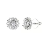3.45ct Round Cut Halo Stud Solitaire Earrings 14k White Solid Gold Screw Back