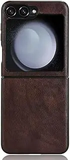 [HWPIVOX] Phone Case for Samsung Galaxy Z Flip6 Case, [PU Leather]+[Hard Plastic] for Samsung Galaxy Z Flip6 Protector Case, Non-Slip Shockproof for Samsung Galaxy Z Flip6 Phone Cover Brown