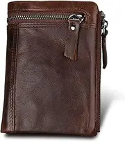 [SKUZA] Wallet,Card Bag,Genuine Leather Retro Men Wallet Card Holder Zipper Coin Pocket Male Purse Short Wallets Blocking Safe Money Bag (Color : Brown) (Coffee)