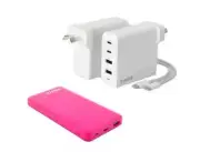 Kings 100W AC USB Adaptor + 10,000mAh Pink Lithium Portable Power Bank