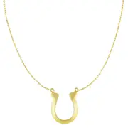 14k Yellow Gold Shiny Lucky Horse Shoe Pendant Necklace, 18"