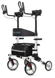 ELENKER Upright Walker Stand Up Folding Rollator 10” Front Wheels Backrest Seat