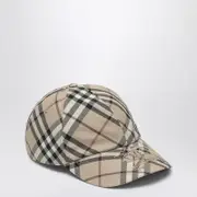 [Burberry] Check Motif Baseball Cap With EKD Embroidery M Beige