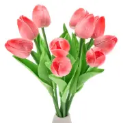 10pcs Tulips Artificial Flowers, Fake Tulip Stems Real Touch (Gradual Red)