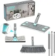3-in-1 Detachable Broom and Mop Combo for House Cleaning, Collapsible for RV Camping, Home, Dorm - Extension Pole, Window Squeegee, Grey