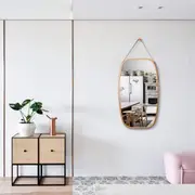 Full Length Wall Mirror - Solid Bamboo Frame and Adjustable Leather Strap